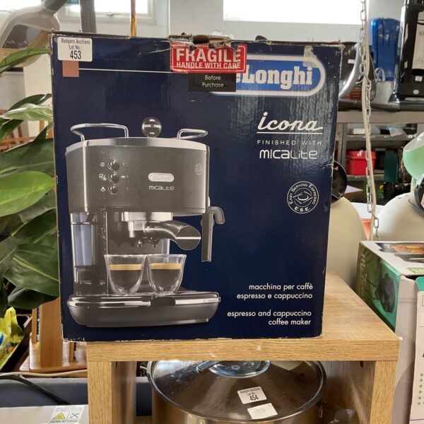 Delonghi Icona espresso machine in box, vintage kitchen appliance.
