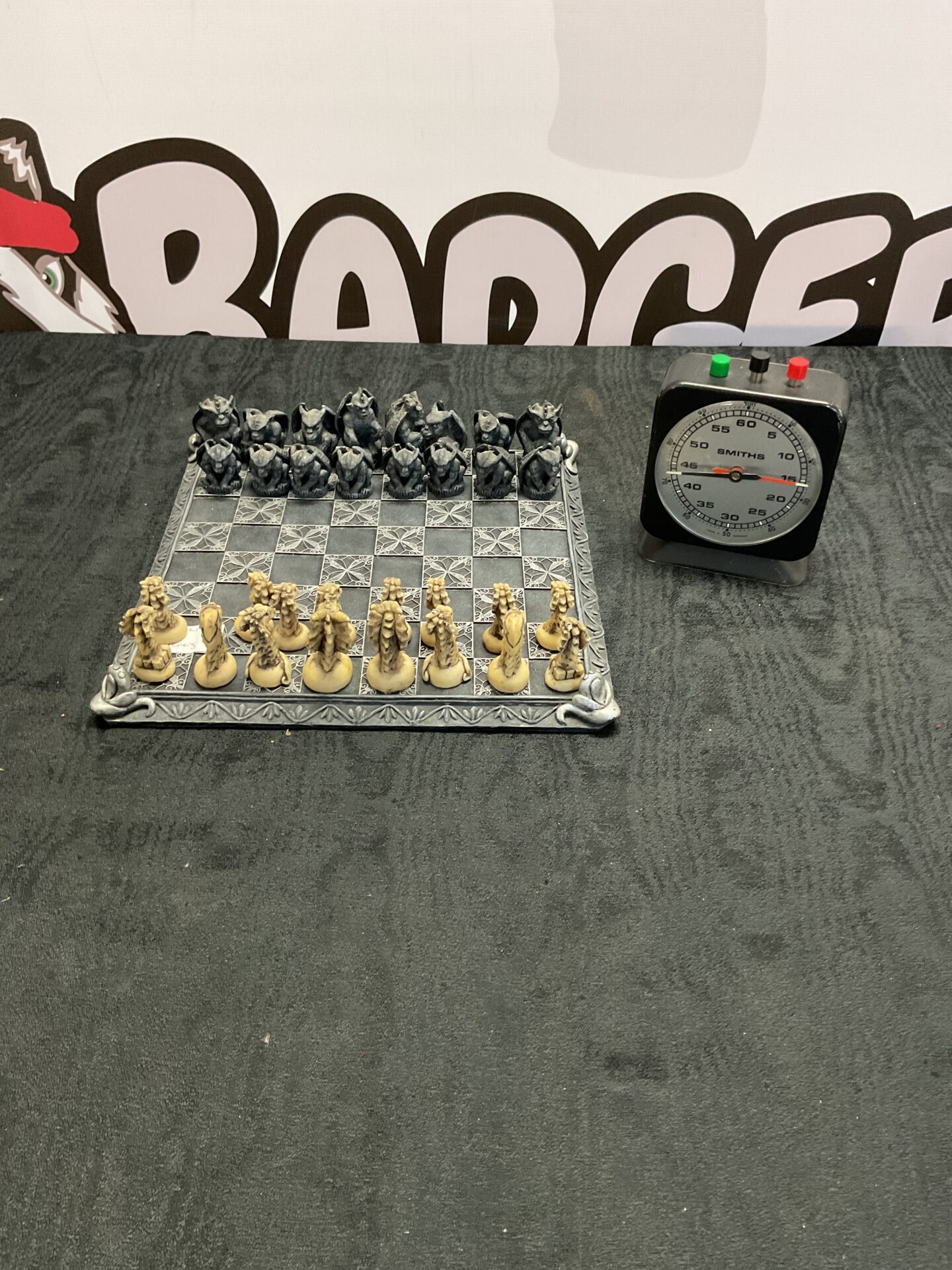 384 Dragon vs gargoyles chess set with smiths timer