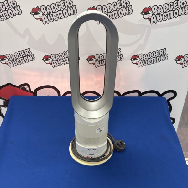 Dyson AM09 hot air multiplier fan in silver finish.