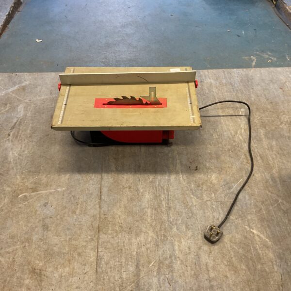 Ferm table saw front view, portable woodworking tool.