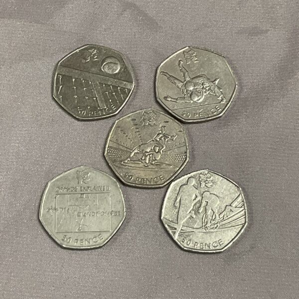 Group of Tokyo Olympics 50p coins for collectors.