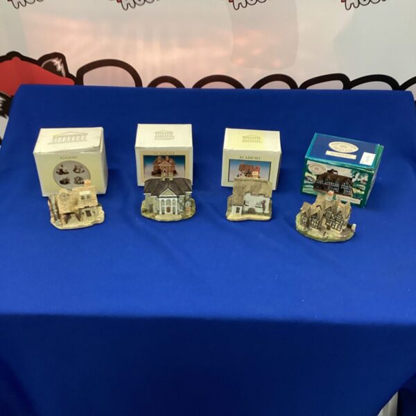 Academy miniature cottages set, handpainted village buildings for collectors.