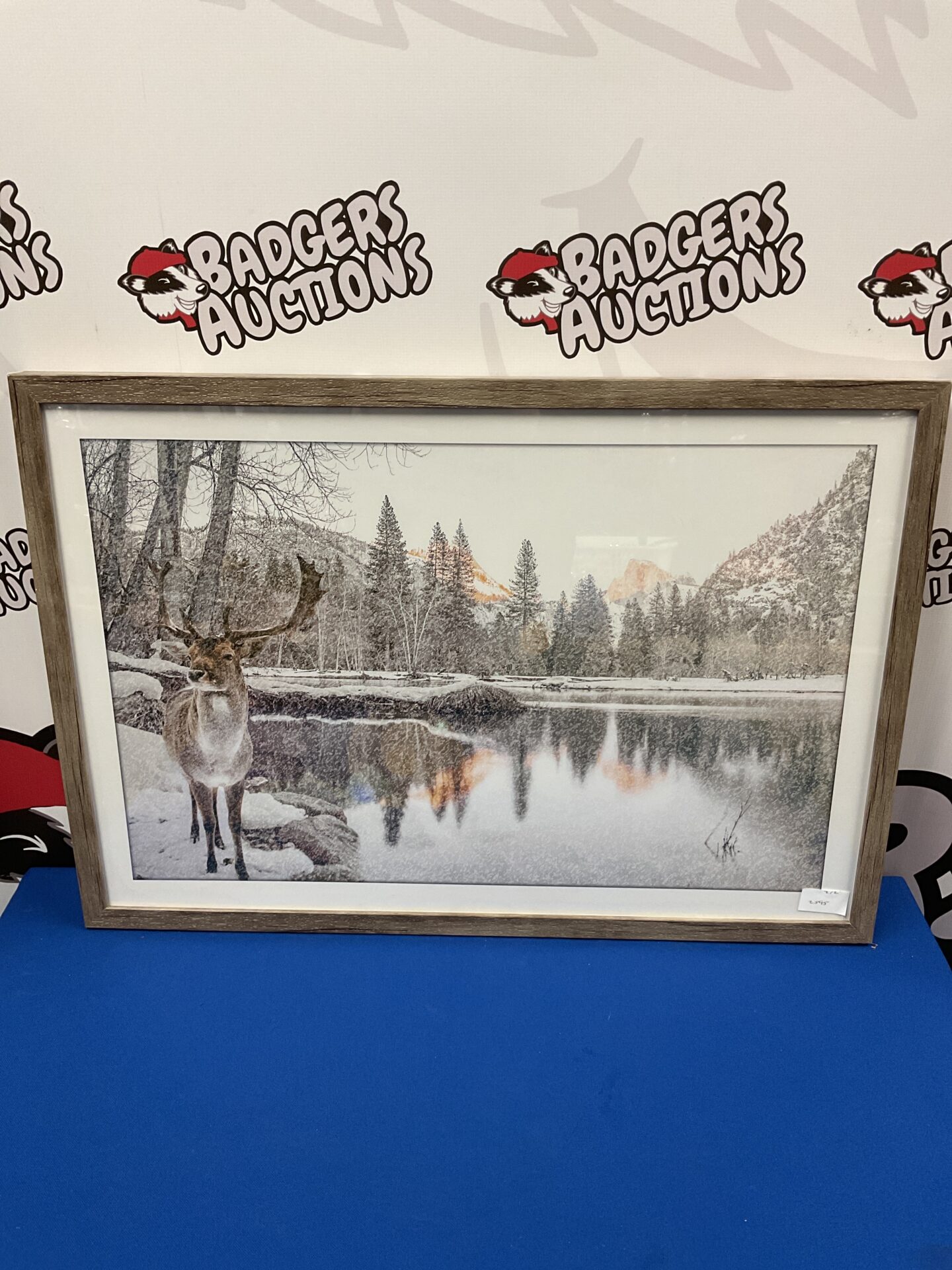 716 Framed print of a winter sene with stag