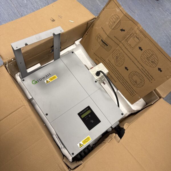 Front view of a Growatt PV inverter in untested condition.