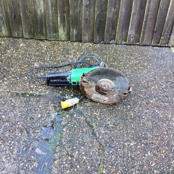 Vintage Hitachi 110v angle grinder for metal cutting and grinding.