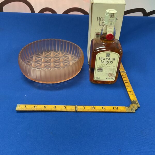 House of Lords Scotch Whiskey bottle and glass bowl set.