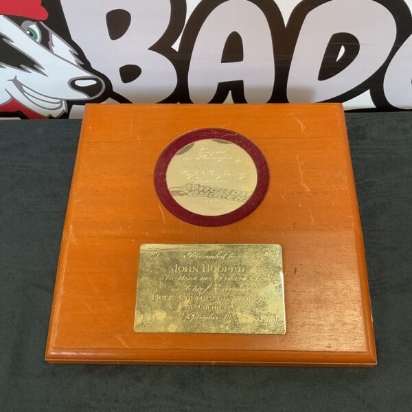 Vintage BP Chemicals presentation plaque from 1994 with engraved text.