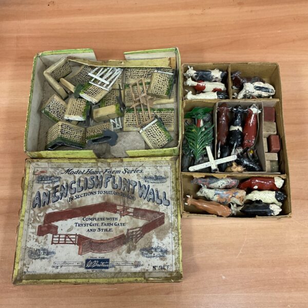Vintage Britains English Flint Wall set with farm animals.
