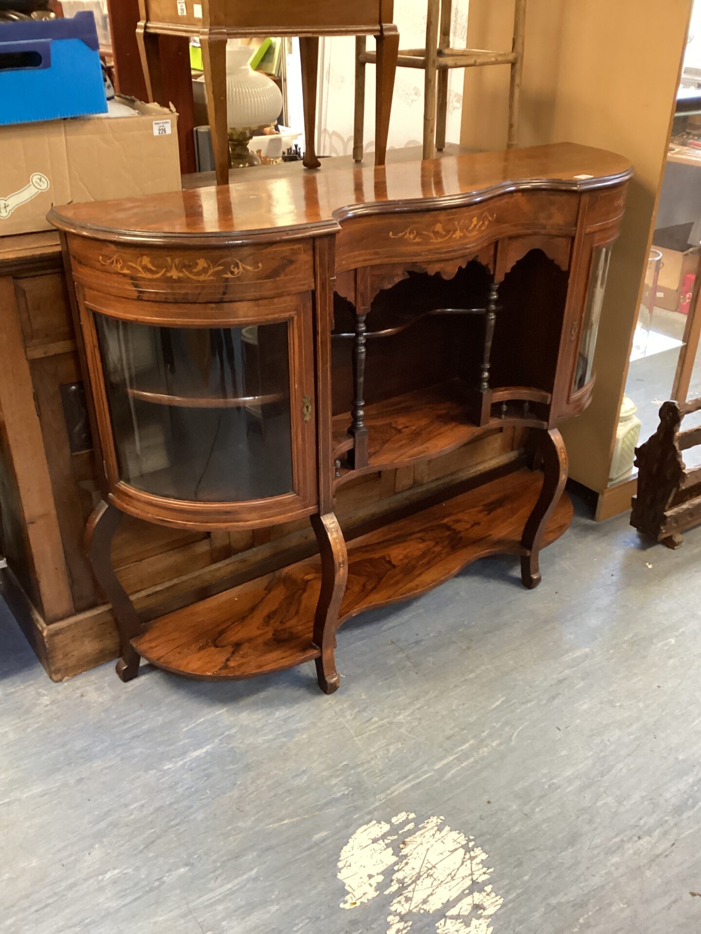 233 Serpentine inlaid burr walnut Display Cabinet