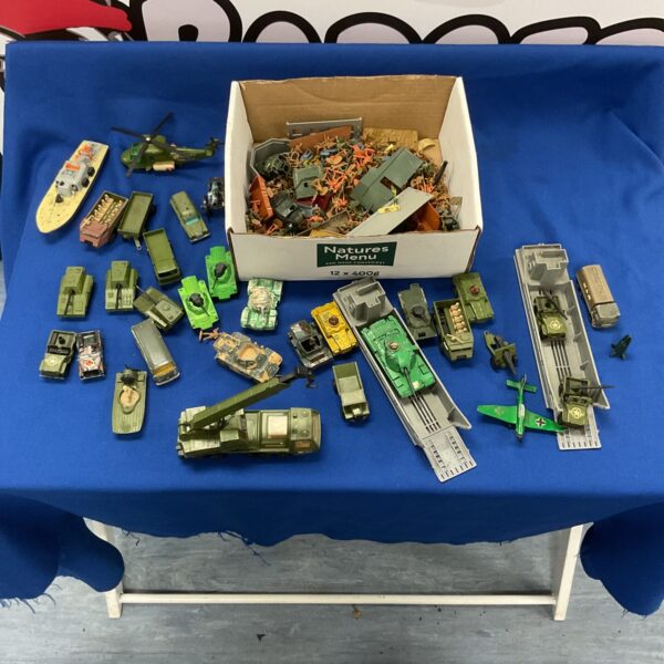 Vintage lot of military Matchbox and Dinky Toys vehicles.