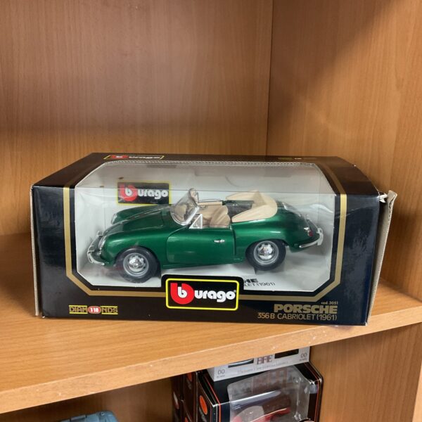 Green Burago Porsche 356B Cabriolet 1/18 scale diecast model car.