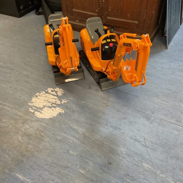 Yellow ride on digger for kids, construction toy.