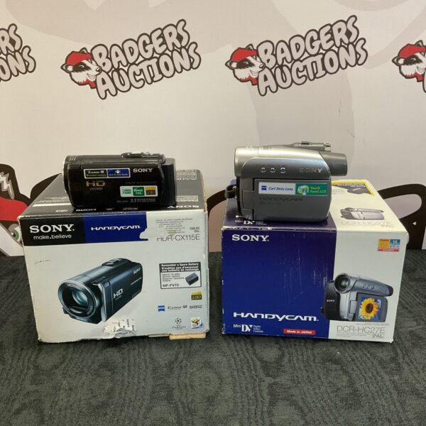 Sony Handycam camcorder lot including DCR-HC27E and HDR-CX115E models.