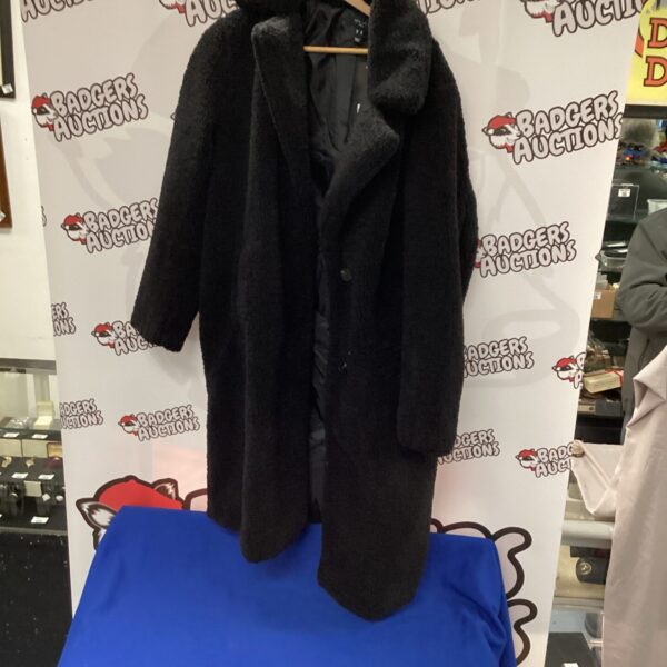 Black New Look tall ladies coat, full length winter fashion.