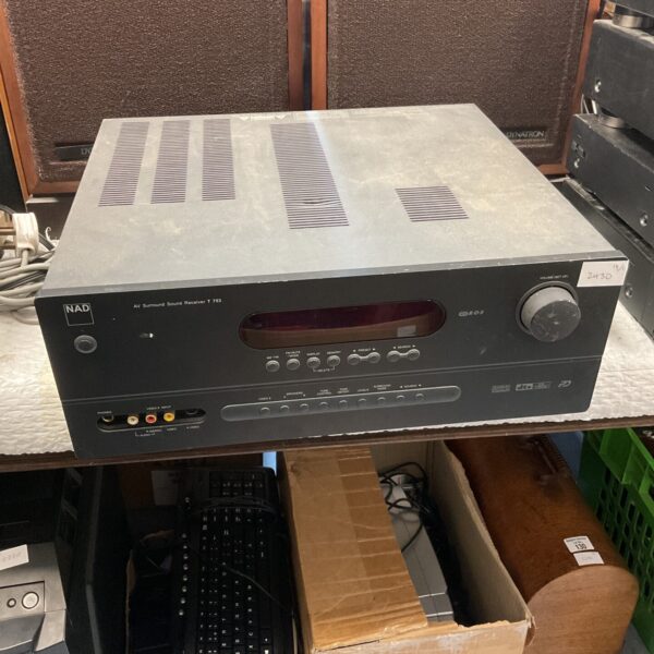 Black NAD T753 AV surround sound receiver for home theatre.