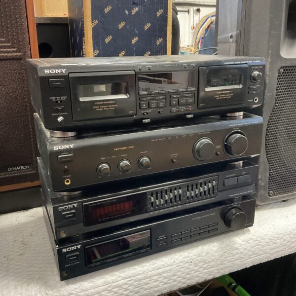 Vintage Sony HiFi separates system with cassette deck and amplifier.