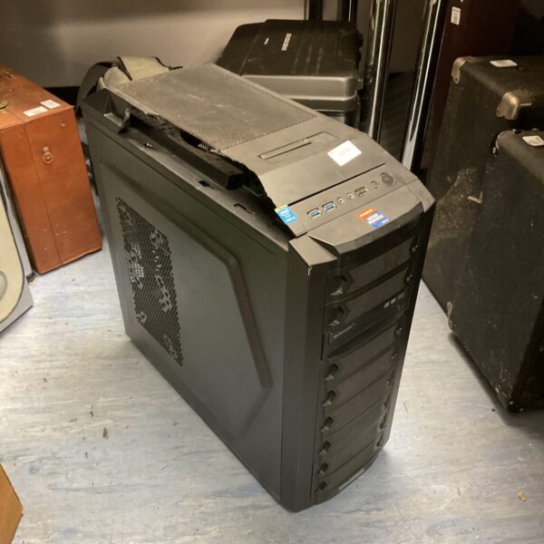Black Novatech desktop computer with front USB ports.
