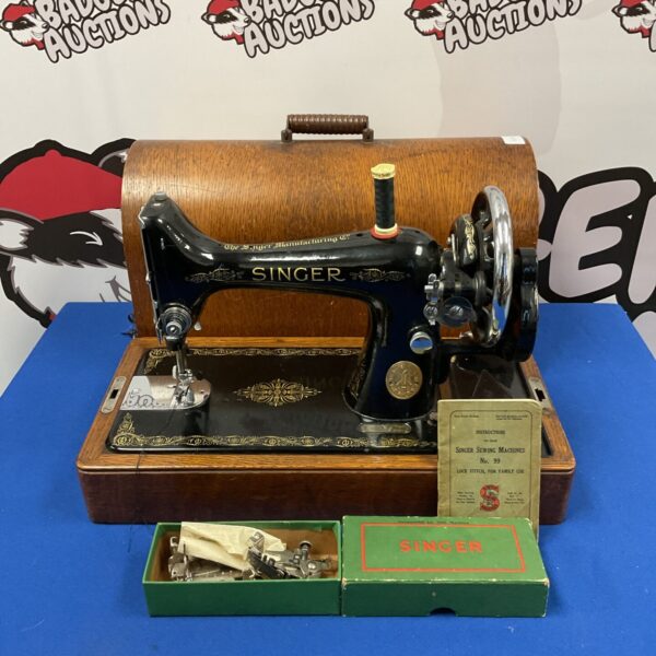 Vintage black Singer 99 sewing machine for collectors.