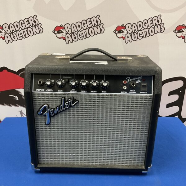 Fender Frontman 15G guitar amplifier, black, front view.