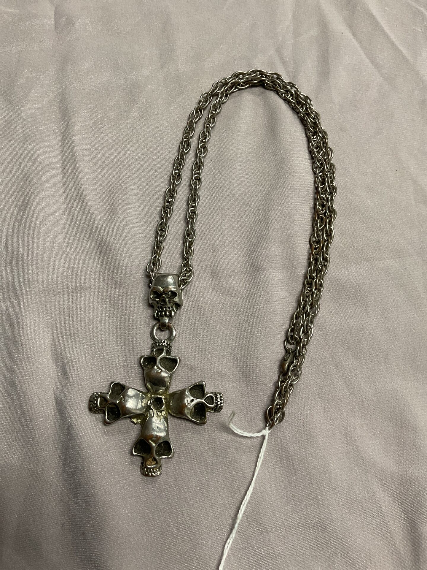 844 vintage skull crucifix chain pendant 24” necklace