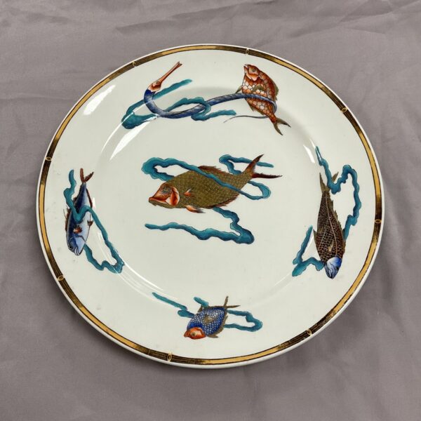 Antique Royal Worcester Aesthetic plate with handpainted fish design.