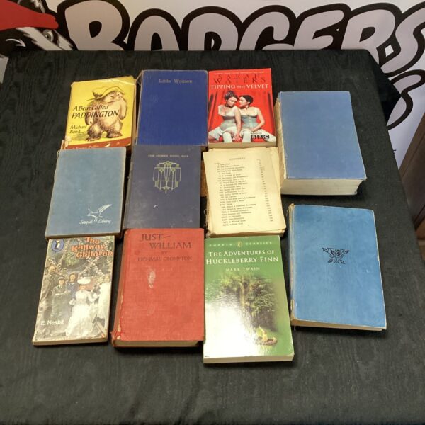 Vintage book lot featuring a Paddington Bear book.
