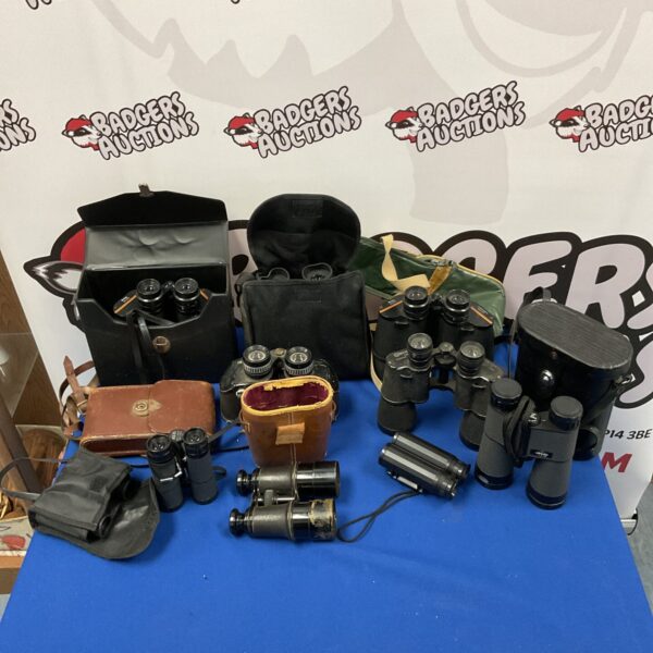 Overview of a lot of ten vintage binoculars, including W Watson & Sons.