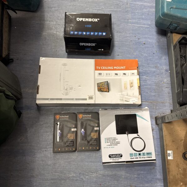 TV bracket and open box lot for wall mounting.