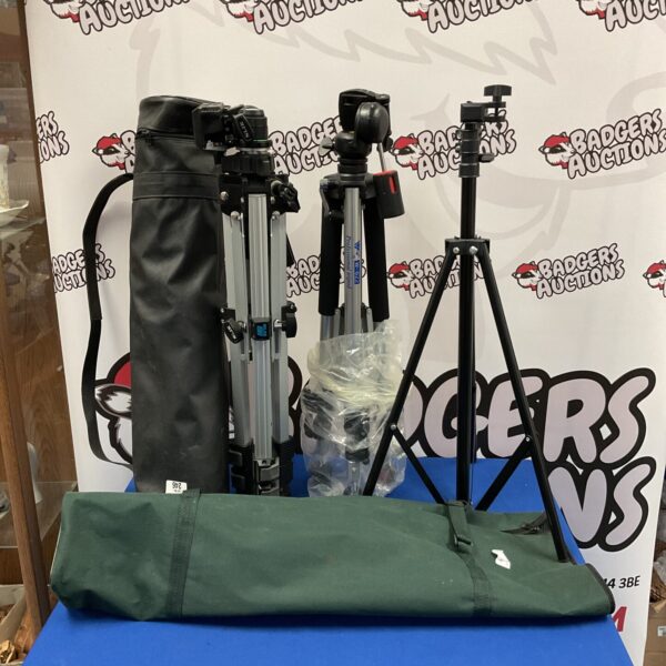 Lot of three vintage camera tripods including Slik and VF W-622.