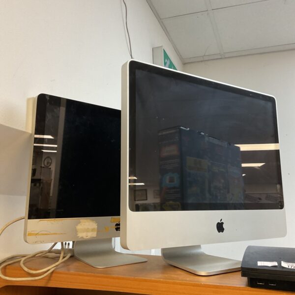Front view of a vintage Apple iMac desktop computer.