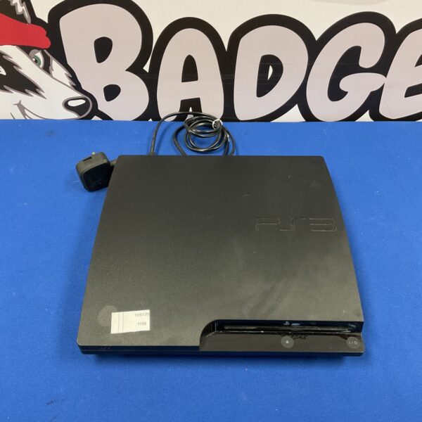 Black Sony PlayStation 3 Slim gaming console.