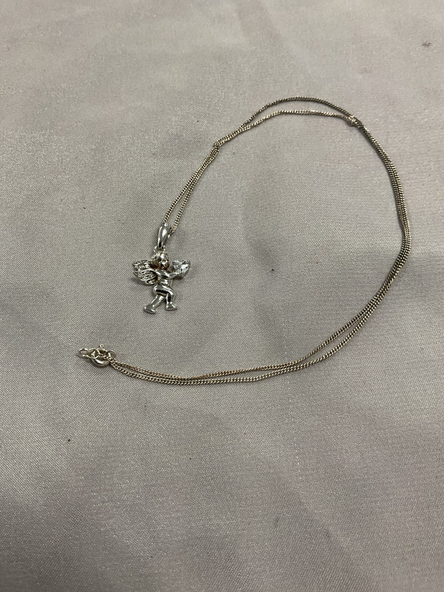 849 vintage 925 silver cherub pendant 18” necklace
