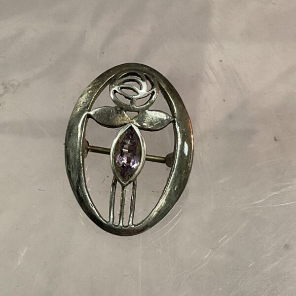 925 silver amethyst Mackintosh style brooch