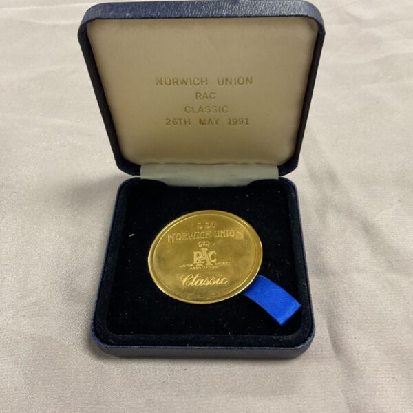 Gold plated Norwich Union RAC Classic medal in presentation box.