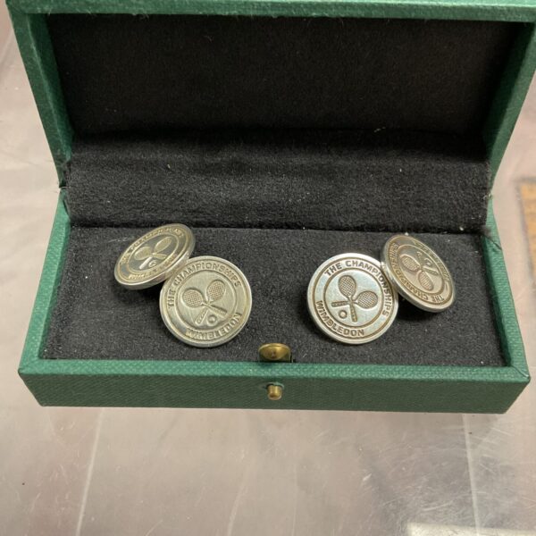 Pair of hallmarked silver Wimbledon tennis championship cufflinks.