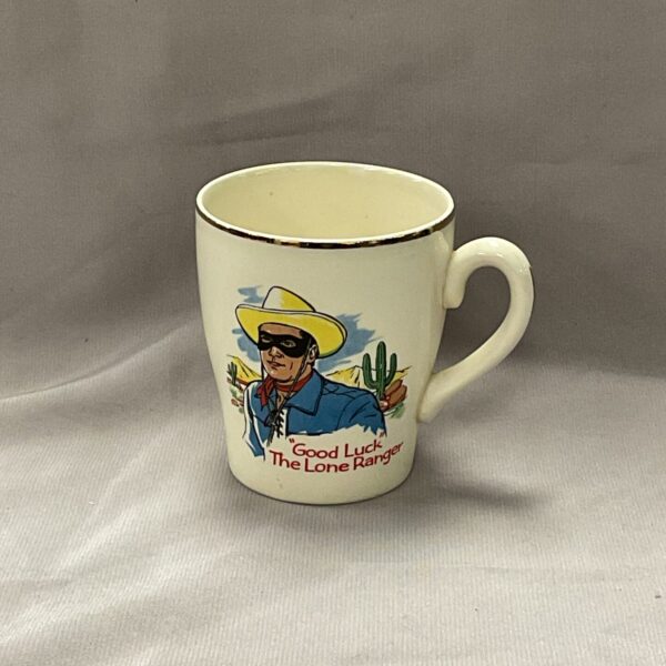 Vintage Lone Ranger mug with colourful illustration.