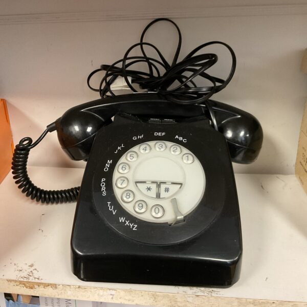 Black Geemarc Mayfair push button telephone, vintage landline phone.