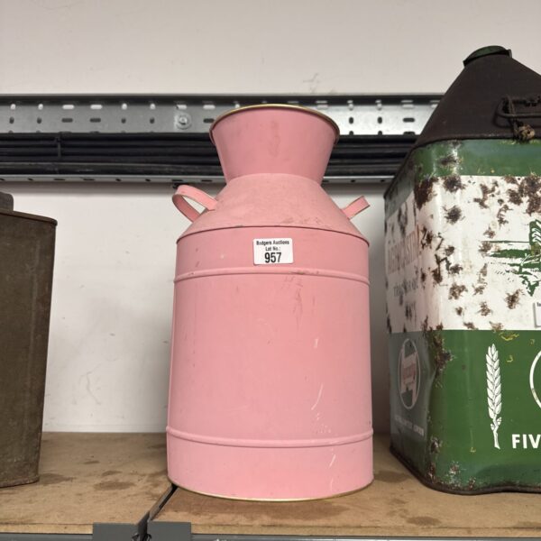 Vibrant pink decorative milk churn for vintage farmhouse style.
