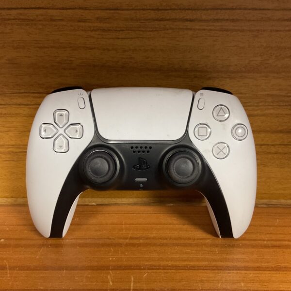 White and black Sony PS5 DualSense controller for gaming.