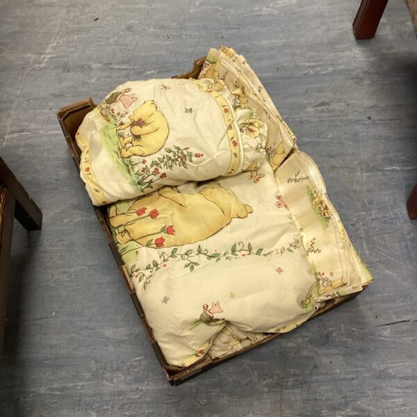 Vintage Disney Winnie the Pooh cot bumper set with duvet and curtains.
