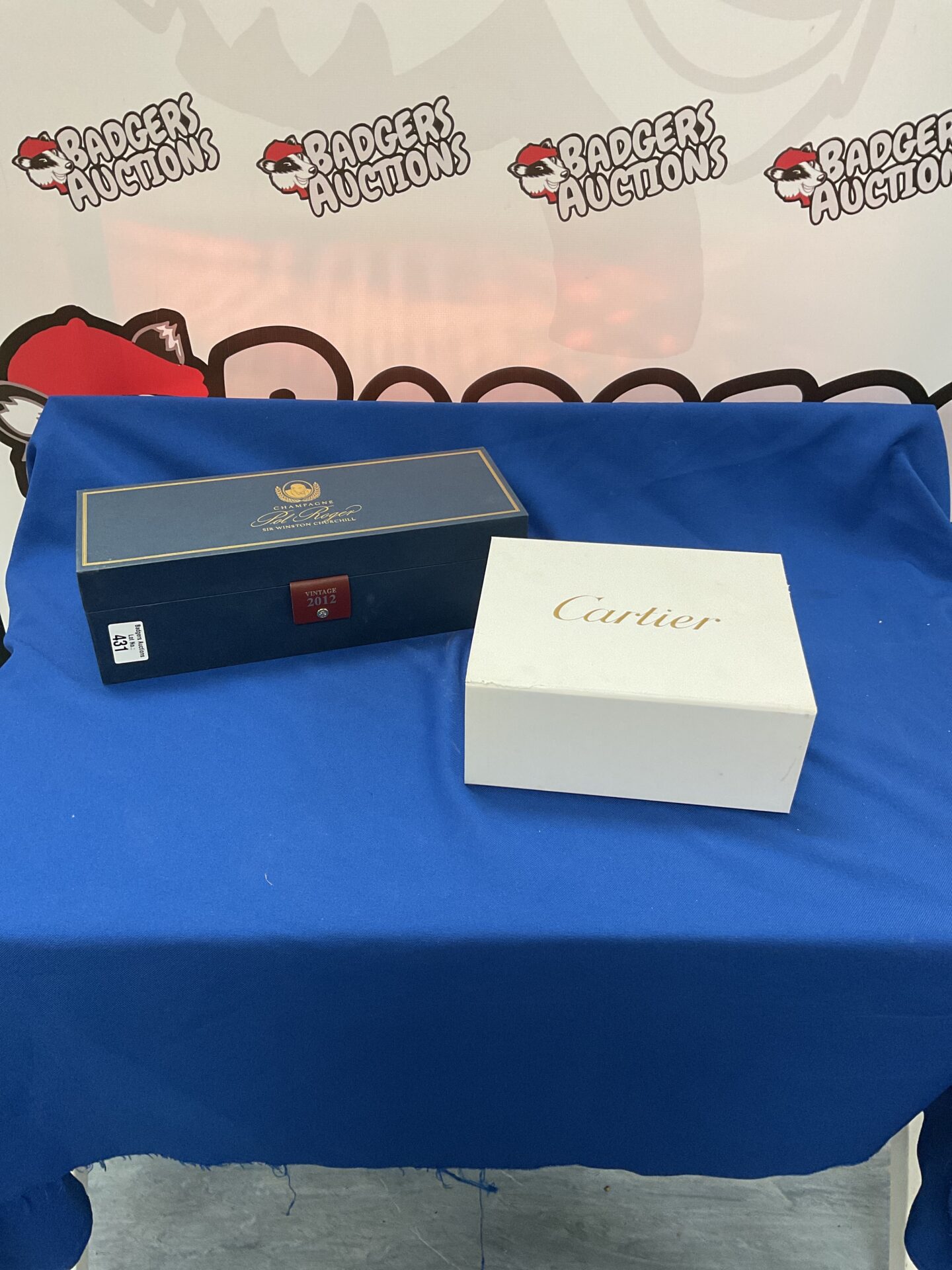431 Empty Pol Roger Winston Churchill Champagne Box and an empty Cartier Box
