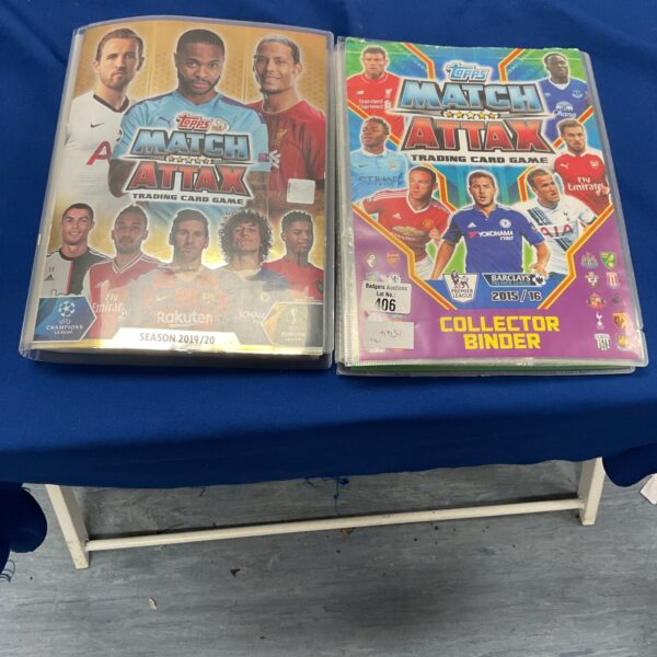 Collection of Match Attax football trading cards from various seasons.