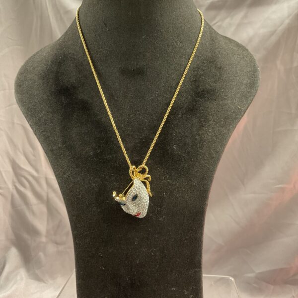 Vintage Swarovski Mardi Gras brooch and chain, sparkling crystal pendant.