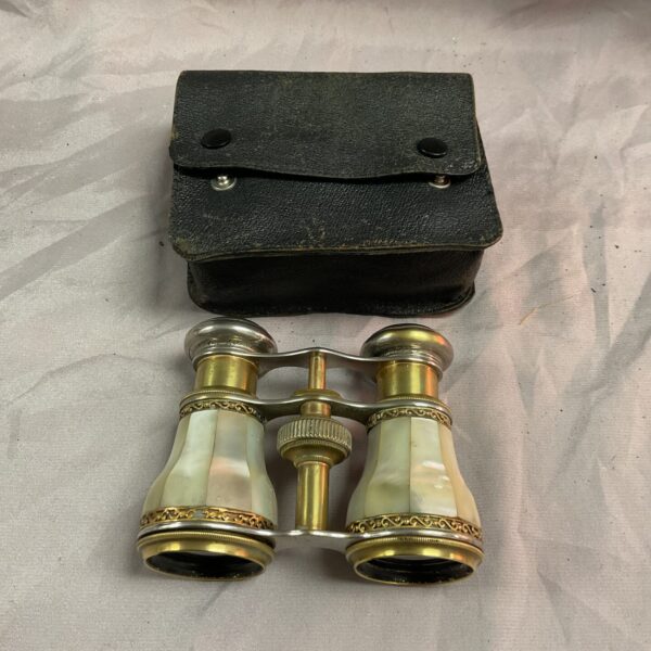 Antique mother of pearl opera glasses with case, Victorian era.
