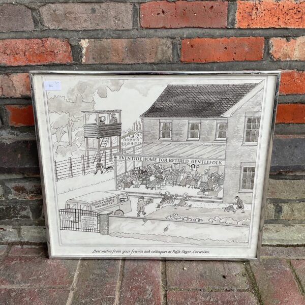 Vintage Rolls Royce Leavesden cartoon drawing of factory scenes.