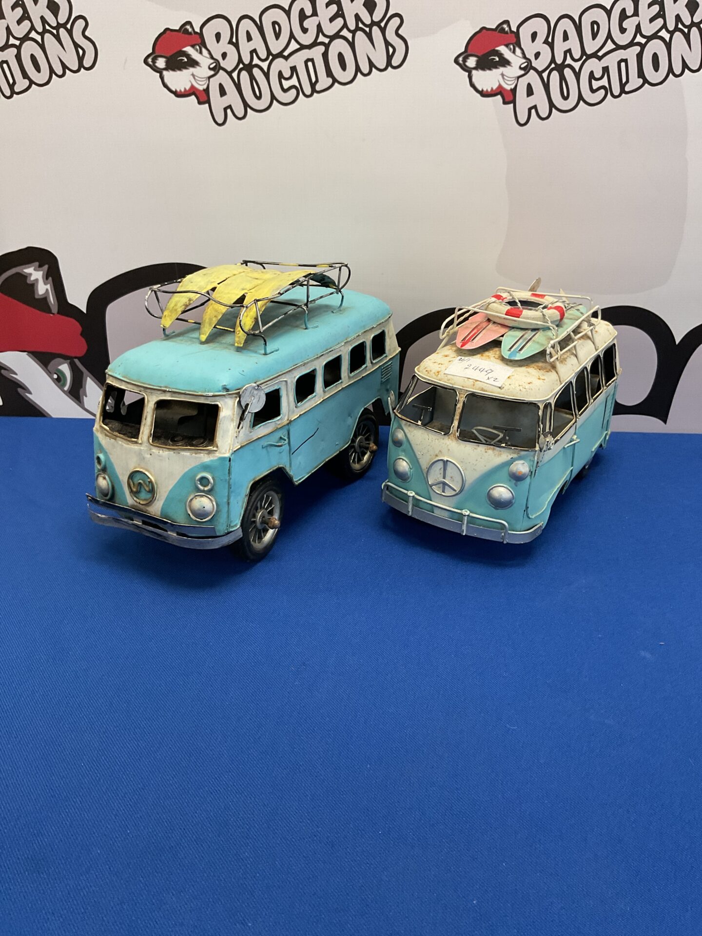 394 Two vintage tin model vw camper vans