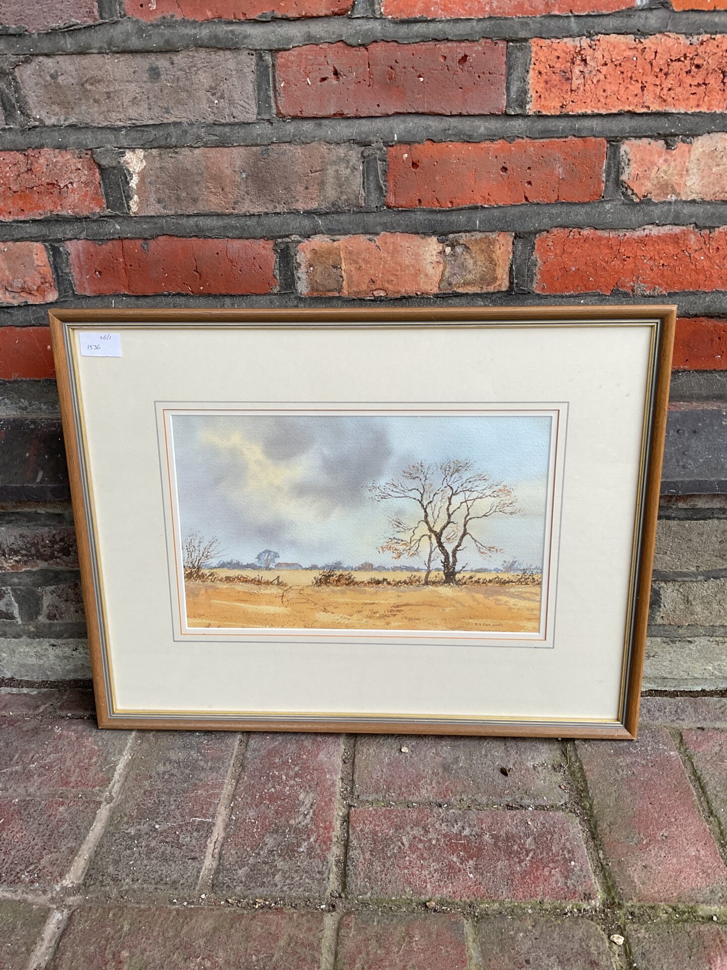 005 A a parsons watercolour of fields with farm in distance