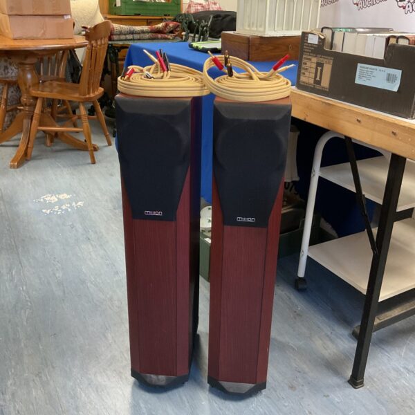 Vintage Mission 782 floorstanding speakers in a room setting.