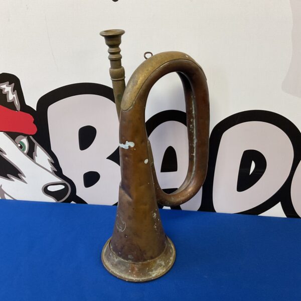 Vintage copper bugle by John Gray & Sons, antique brass instrument.