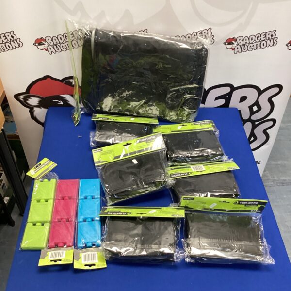 Lot of cool bags and ice packs for picnics and food storage.